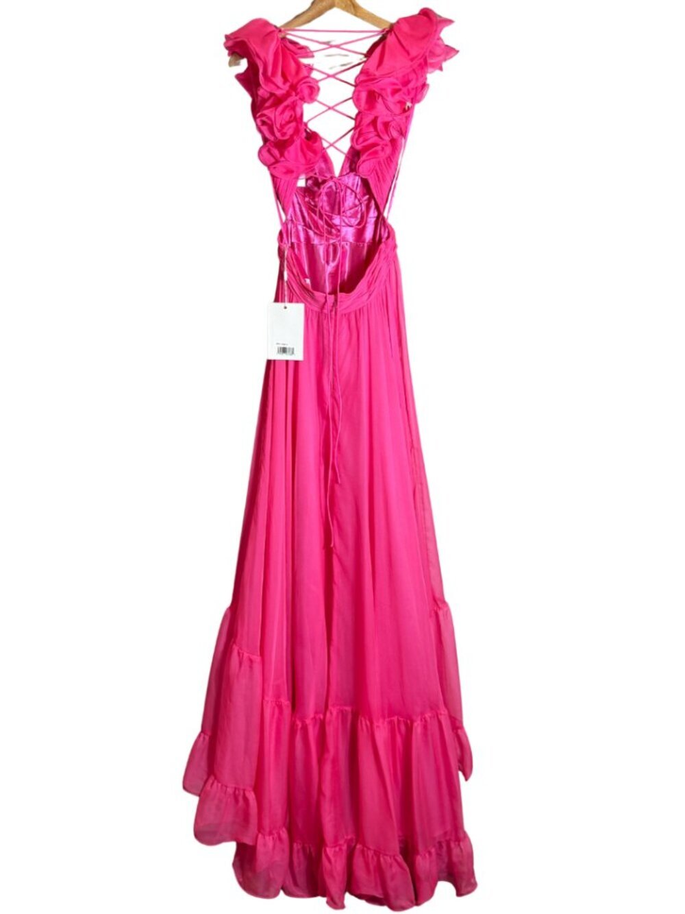 Mac Duggal Ruffle Tiered Cut-Out Chiffon Gown Womens 4 Hot Pink Formal 67911 NWT - Picture 10 of 16